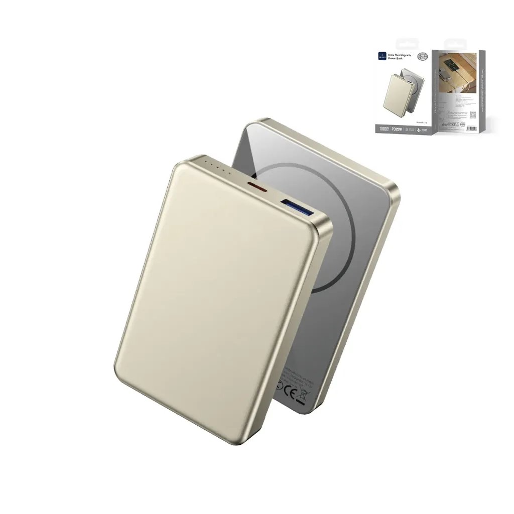 WIWU Ultra Thin P15-1 10000mAh Magnetic Wireless Power Bank (22W + 15W MagSafe) - Titanium Gold