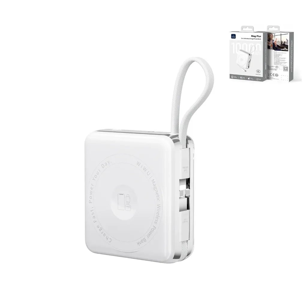 WIWU 3-in-1 Mag Plus XF17 10000mAh Magnetic Power Bank (15W Wireless) - White